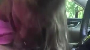 Girlfriend Puts Effort Into Public Blowjob In The Car